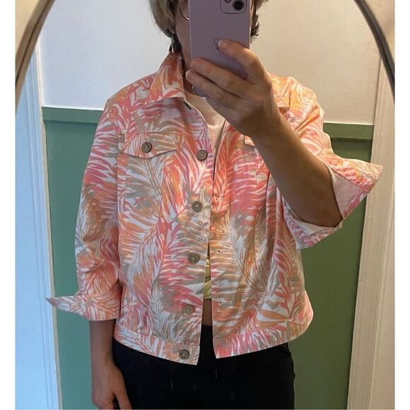 NWOT Lark Lane Tropical Print Blazer Coconut Buttons Size 16 - Picture 1 of 7
